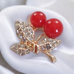 Elegant Red and Gold Cherry Brooch